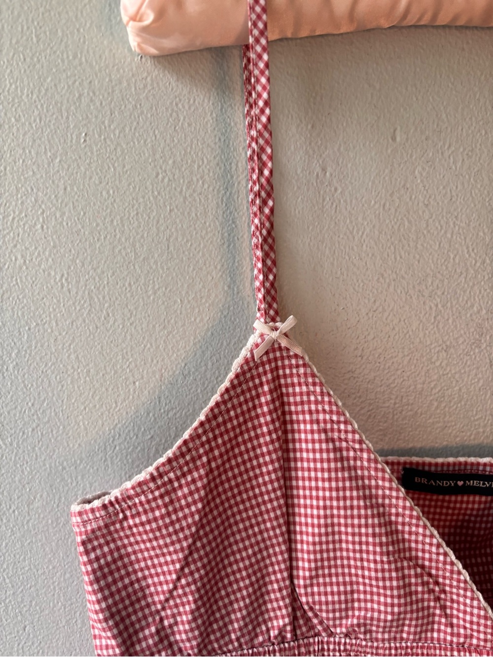 Brandy Melville Edith Red Gingham Babydoll Mini Dress Coquette - Picture 4 of 8